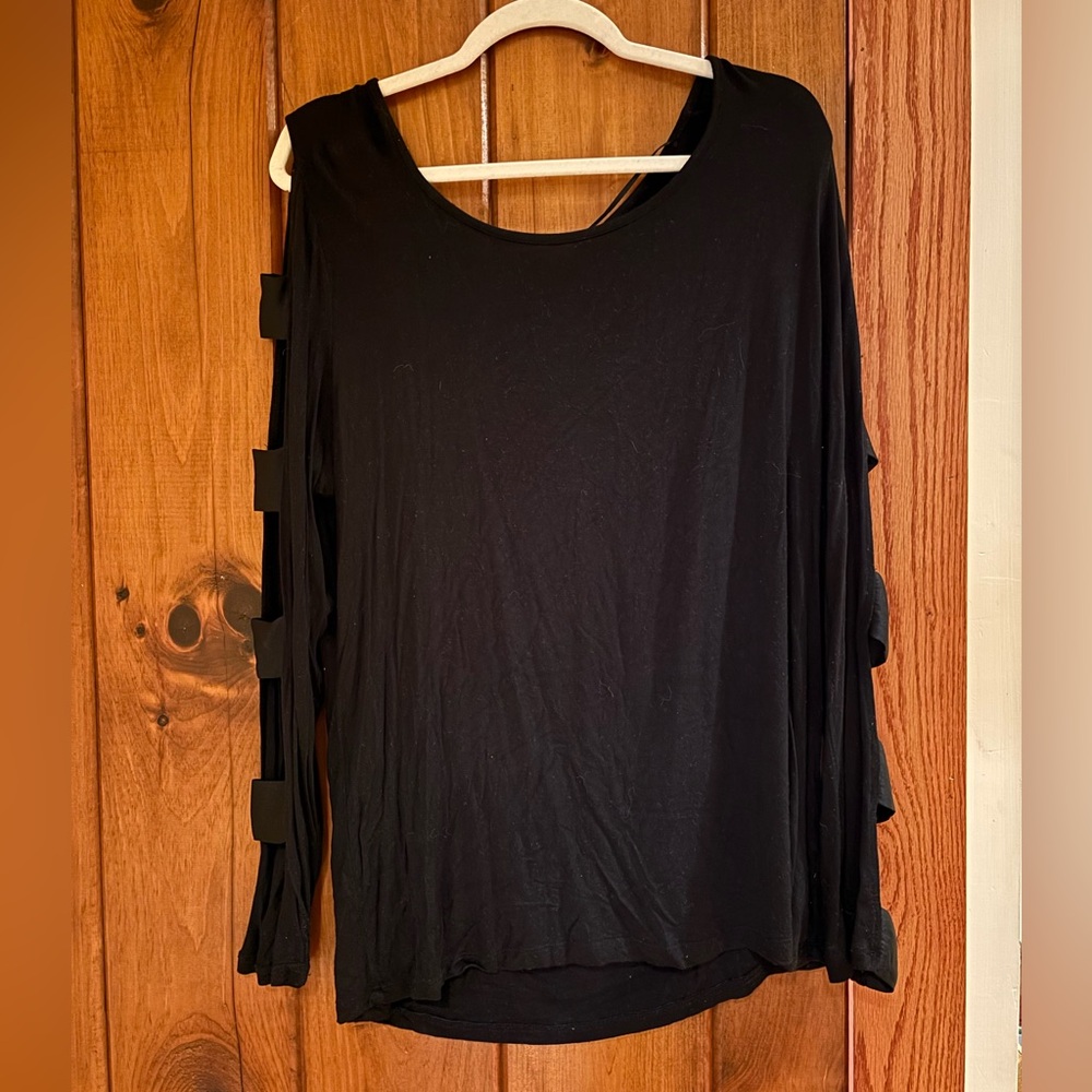 Elegant Black Women's Blouse with Cut-Out Sleeves